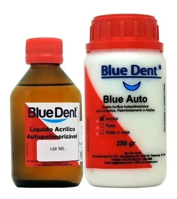 Resina Acrílica Blue Dent Kit 120ml + 250g Incolor