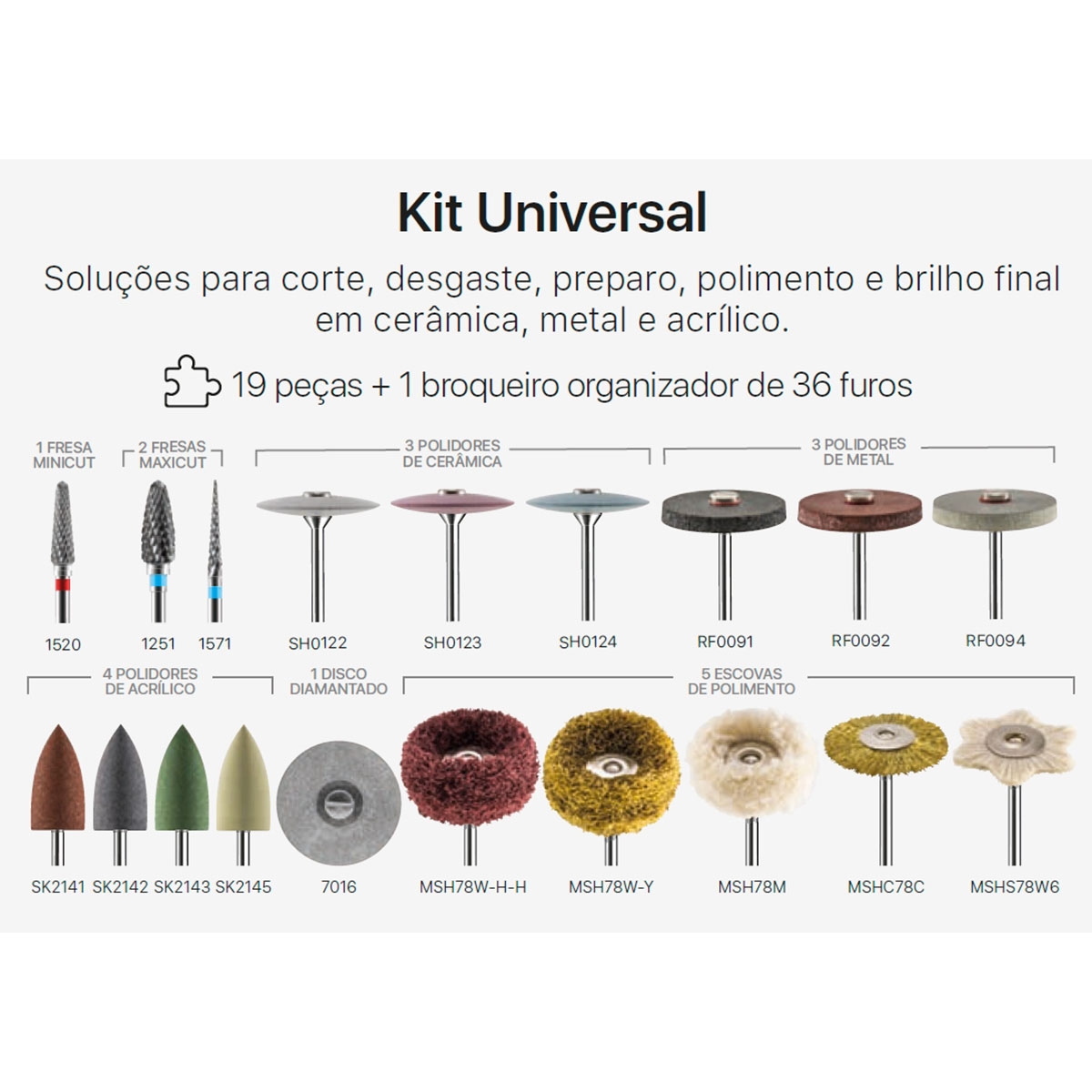 Kit Universal com 20 Peças para Acabamento e Polimento - American Burrs 