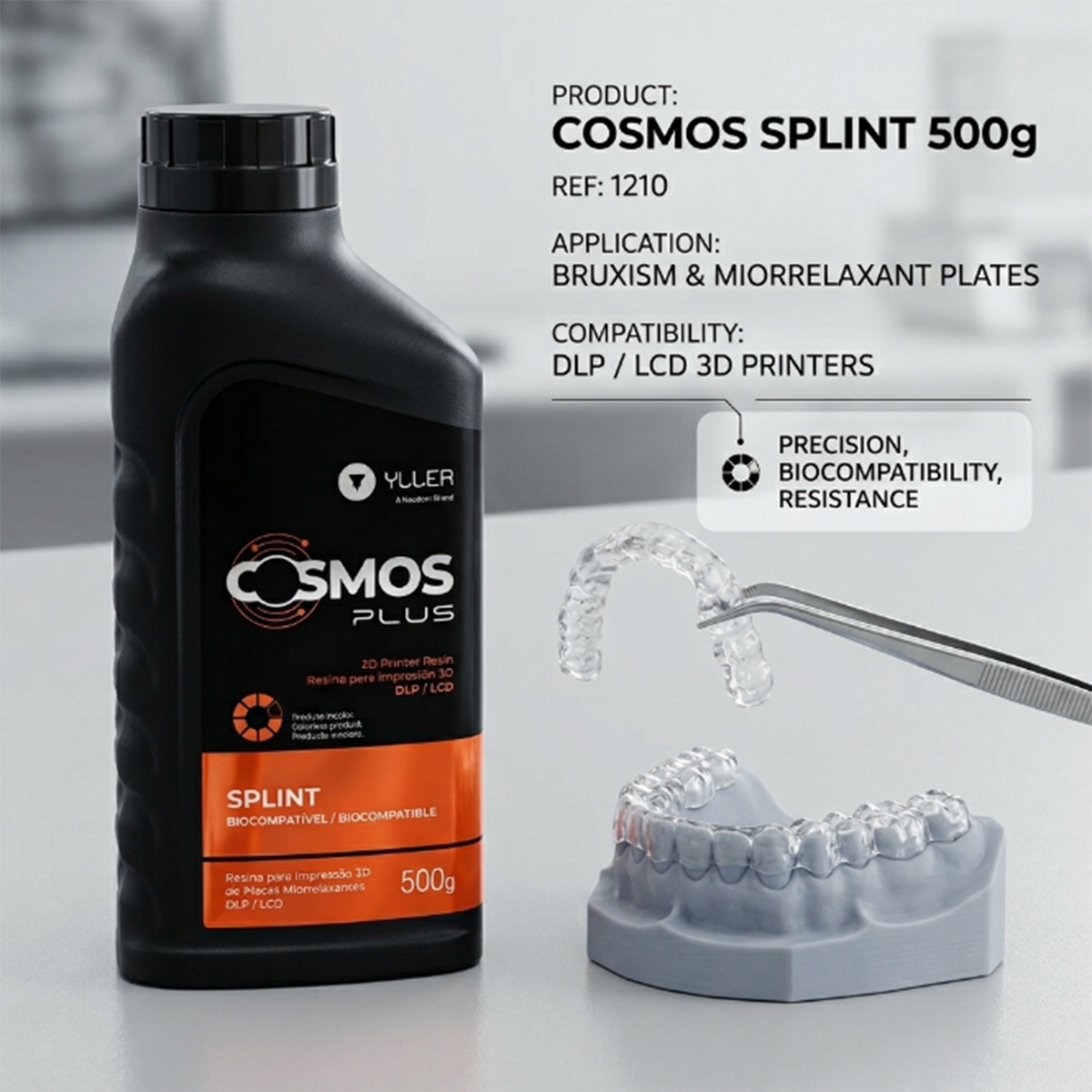 Resina Impressora 3D Cosmos DLP 500mL SPLINT - para impressão de